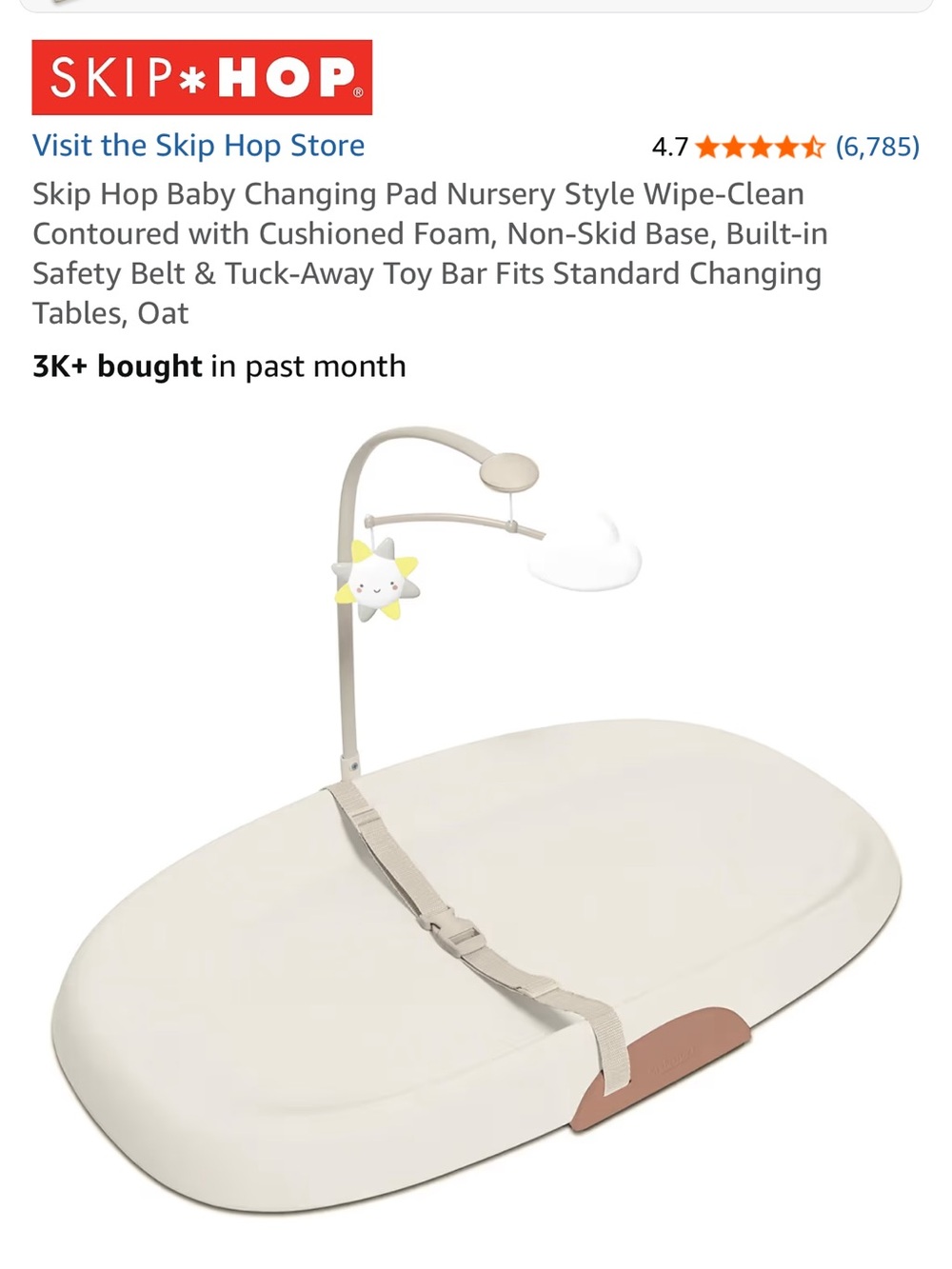 Skip Hop Oat Beige Wipe-Clean Baby Changing Pad with Toy Bar